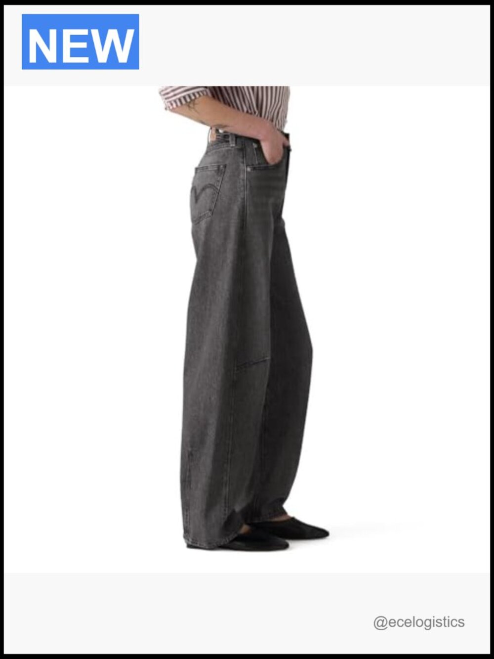High Rise Tapered Barrel Jeans Straight Leg Non-Stretch Cotton 29" Inseam - Picture 3 of 3